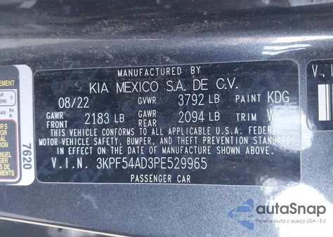 2023 Kia Forte Gt-Line z USA, uszkodzony, nr VIN 3KPF54AD3PE529965